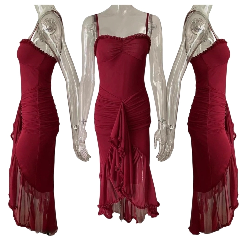 NRTHYE - Small Elegant Maxi Dress Mesh Ruched Sleeveless Backless - Picture 7 of 9